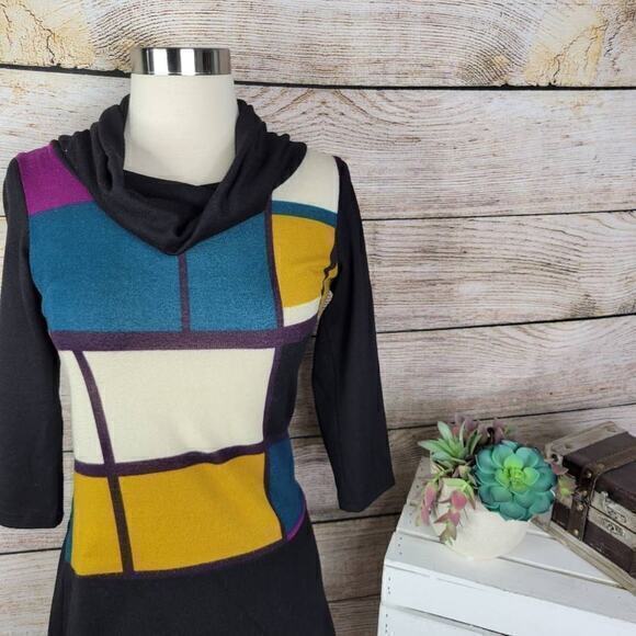 Papillon Women's Abstract Cowlneck 3/4 Sleeves Shift Dress Size Extra Small - Picture 2 of 6